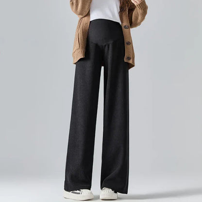 Maternity Wide Leg Pants - Elastic Waist Belly Support Trousers