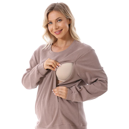Cotton Breastfeeding Set - Maternity Nursing Sweatshirt & Pants for Pregnant & Postpartum Moms