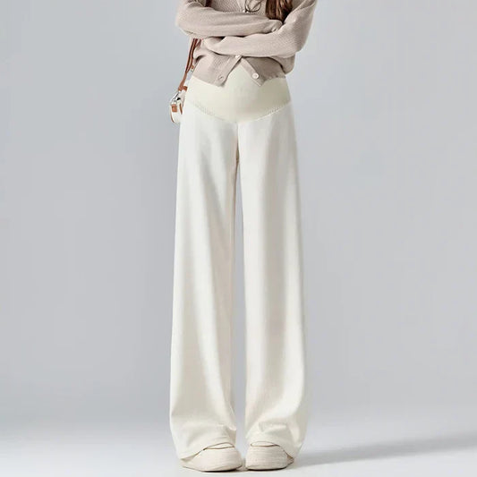 Maternity Wide Leg Pants - Elastic Waist Belly Support Trousers