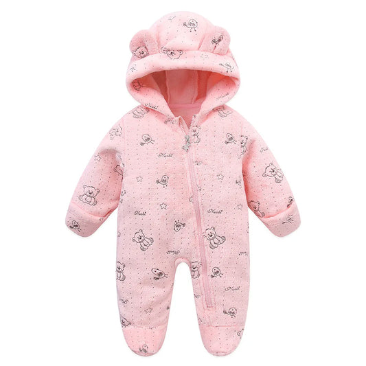 Hooded Baby Rompers - Fleece-Lined Winter Jumpsuit for Newborns & Toddlers
