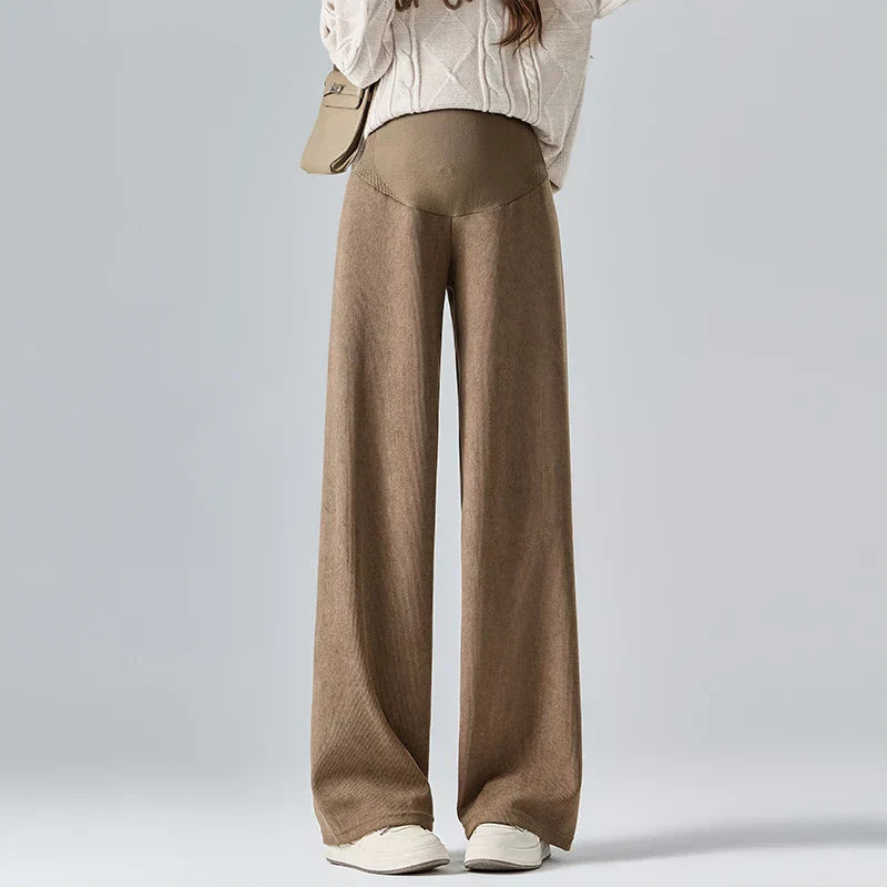 Maternity Wide Leg Pants - Elastic Waist Belly Support Trousers