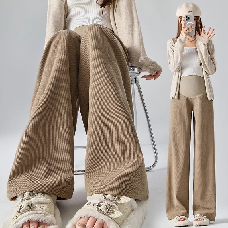 Maternity Wide Leg Pants - Elastic Waist Belly Support Trousers