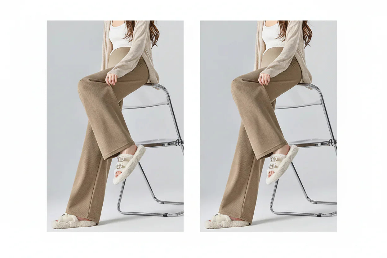 Maternity Wide Leg Pants - Elastic Waist Belly Support Trousers