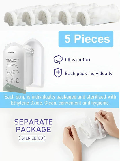 Premium Sterilized Leak-Proof Women's Disposable Underwear, 5-Piece Set