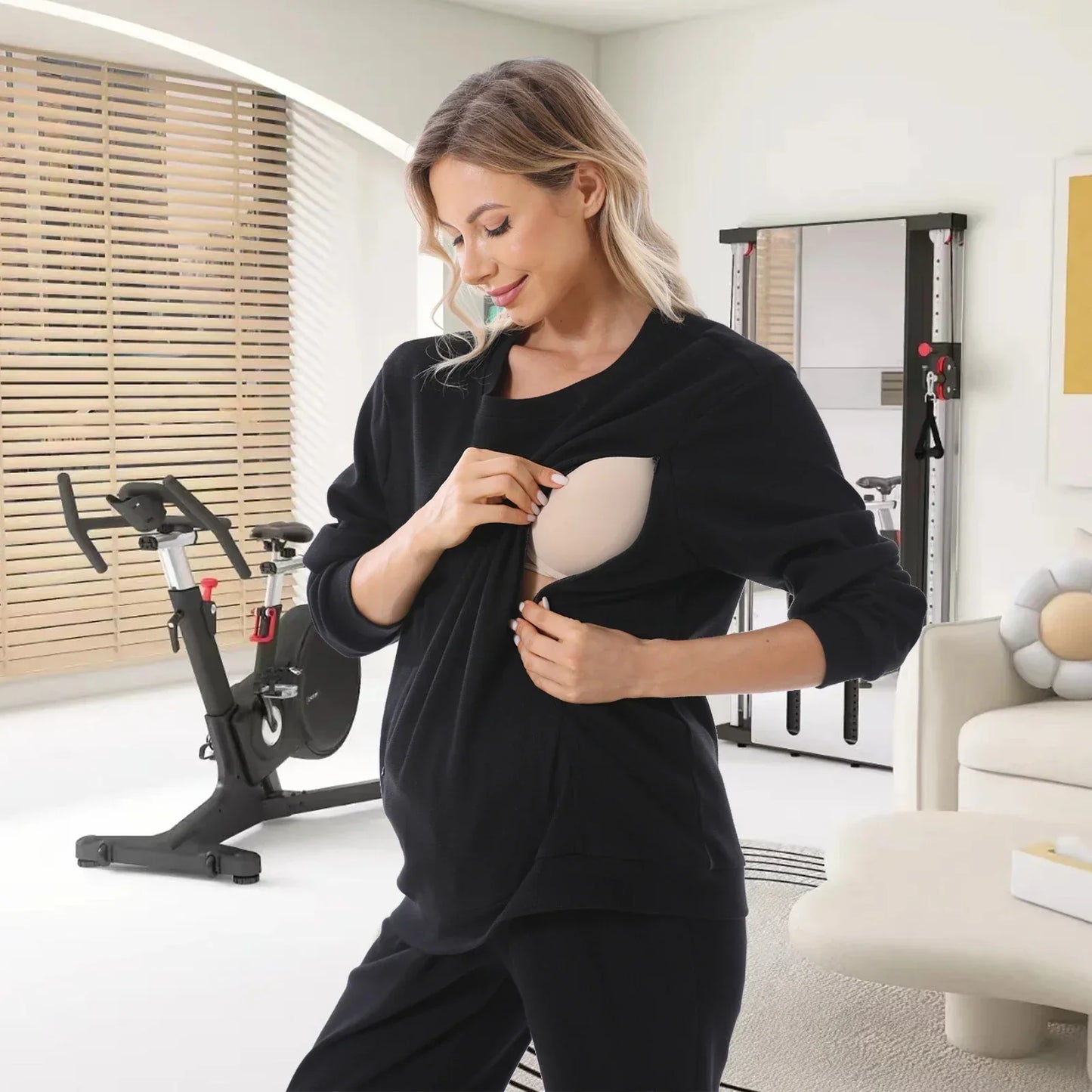 Cotton Breastfeeding Set - Maternity Nursing Sweatshirt & Pants for Pregnant & Postpartum Moms