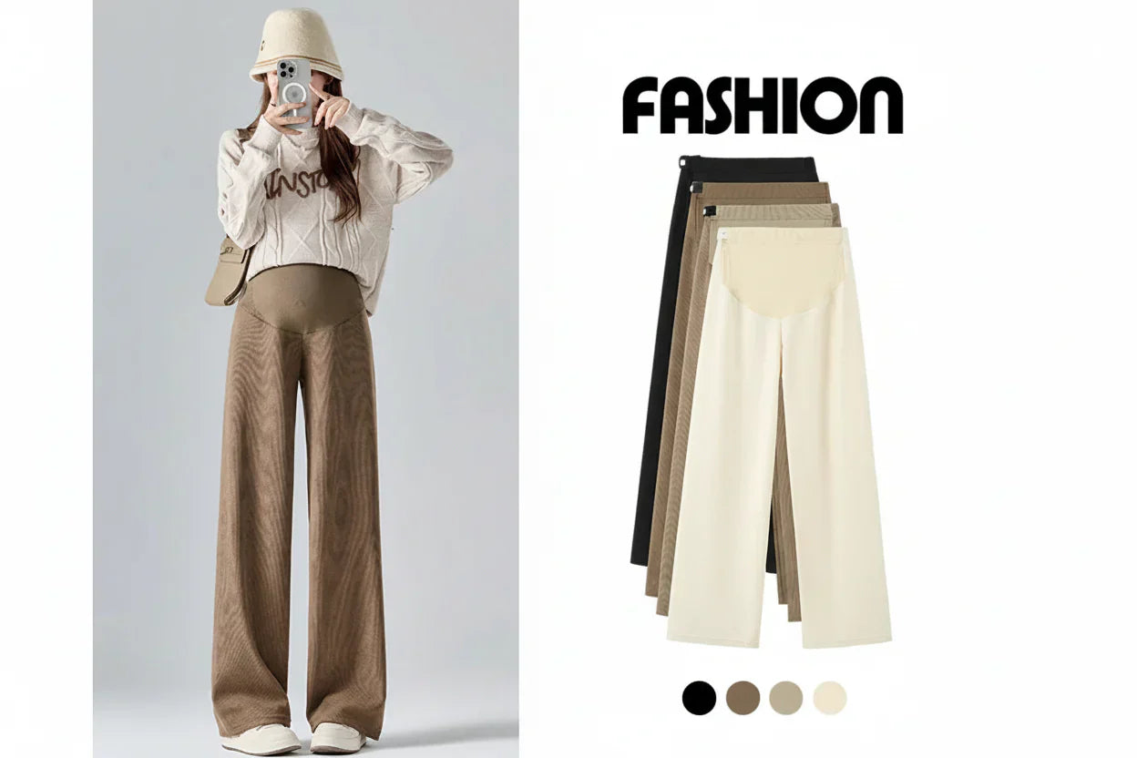 Maternity Wide Leg Pants - Elastic Waist Belly Support Trousers