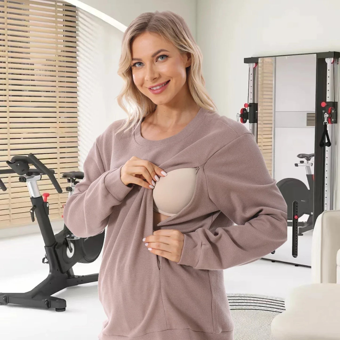 Cotton Breastfeeding Set - Maternity Nursing Sweatshirt & Pants for Pregnant & Postpartum Moms